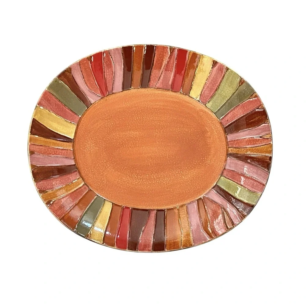 Pier 1 Imports Dinner Plates Wavy Stripe Oval Stoneware Set Of 2 Discontinued
